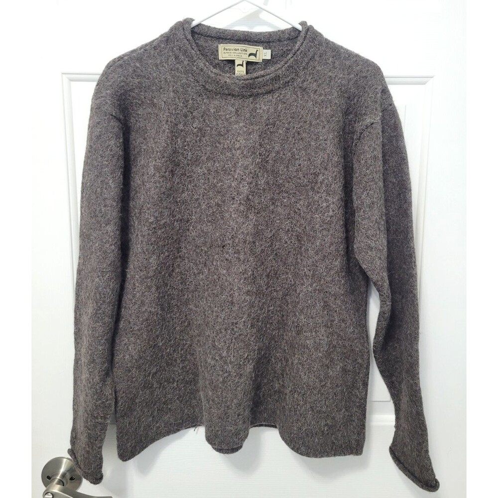 Peruvian Link 100% Alpaca Sweater Mens XL Gray Crewneck Heavy Pullover Peru FLAW